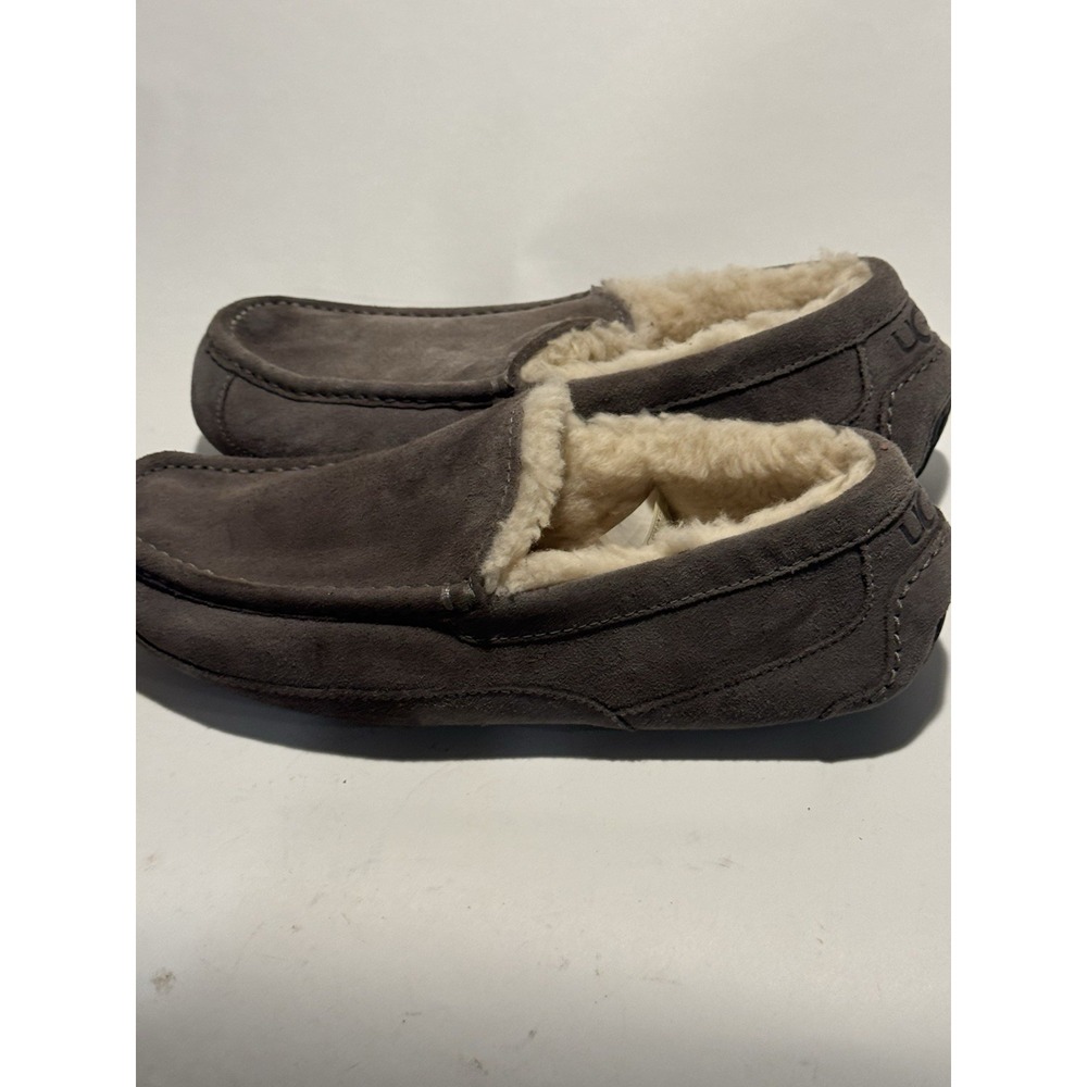 UGG men's Ascot suede leather shearling loafers drivers slippers 11 Grey